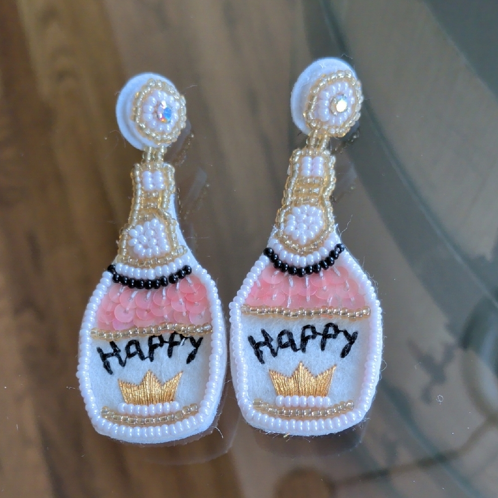 Beaded Champagne Bottle Earrings